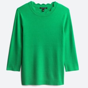 41 Hawthorne Seena Scalloped 3/4 Sleeve Pullover, Green